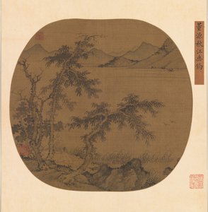 Wędkowanie w jesiennej rzece, ca. 1370. autorstwa Sheng Zhu