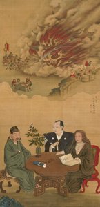 Wiszący zwój przedstawiający Spotkanie Japonii, Chin i Zachodu,