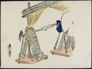 Stojak z roletami bambusowymi autorstwa Shibata Zeshin