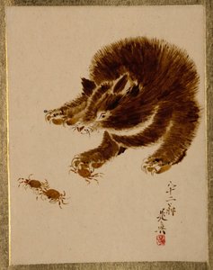 Niedźwiedź i kraby. autorstwa Shibata Zeshin