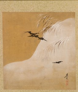 Ptaki w śniegu z albumu obrazów Czcigodnego Zeshina autorstwa Shibata Zeshin