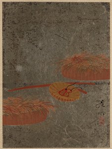 Kosze na kwiaty i czapka rolnika, ca. 1880. autorstwa Shibata Zeshin