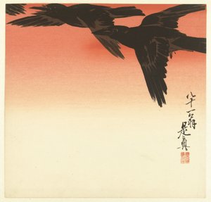 Wrony na tle czerwonego nieba autorstwa Shibata Zeshin