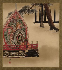 Lakierowe obrazy z różnych przedmiotów: Bęben do tańca gagaku, 1882. autorstwa Shibata Zeshin