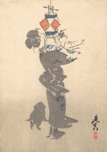Zapalenie wiszącej latarni na Festiwal Obon, 1860., 1860. autorstwa Shibata Zeshin