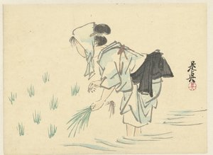 Kobieta sadząca ryż autorstwa Shibata Zeshin
