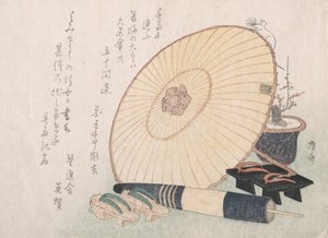 Parasole i japońskie sandały drewniane Geta, prawdopodobnie 1816., prawdopodobnie 1816.