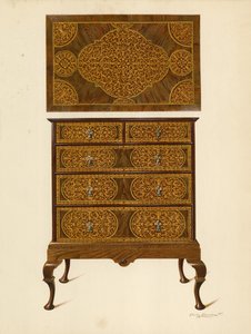 Komoda Intarsjowana Intarsją (chromolitho) autorstwa Shirley Charles Llewellyn Slocombe