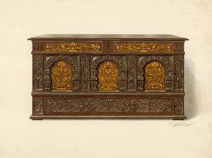 Skrzynia inkrustowana dębem, własność Arthura Jamesa (chromolitho) autorstwa Shirley Charles Llewellyn Slocombe