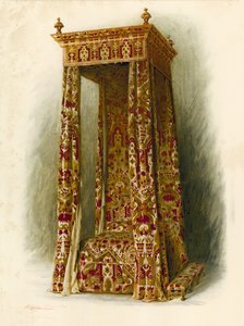 Łóżko tapicerowane, Pałac Hampton Court (chromolitho) autorstwa Shirley Charles Llewellyn Slocombe