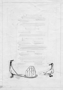 Ptaki i galaretka, projekt menu, ok. 1950 r. autorstwa Shirley Markham