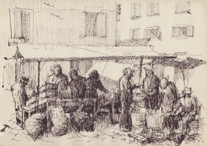 Scena targowa, Włochy, ok. 1950. autorstwa Shirley Markham