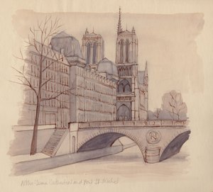 „Katedra Notre Dame i Pont St-Michel”, 1951. autorstwa Shirley Markham