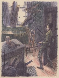Scena z Niewidzialnego człowieka: wybicie okna, 1953. autorstwa Shirley Markham
