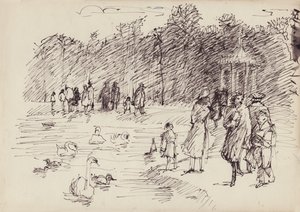 Łabędzie na Round Pond w Kensington Gardens, Londyn, ok. 1950. autorstwa Shirley Markham
