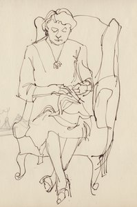 Szycie kobieta, ok. 1950. autorstwa Shirley Markham