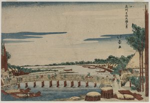 Widok Wielkiego Mostu w Senju w prowincji Musashi, ok. godz. Lata 20. XIX wieku.