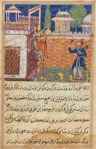 Strona z Tales of a Parrot Tuti-nama: Ósma noc: Zwodnicza żona powraca..., 1558-1560. autorstwa Shravana
