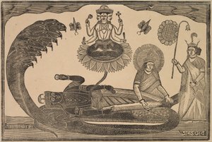 Anantasayan (Wisznu leżący na wężu Anancie) autorstwa Shri Gobinda Chandra Roy