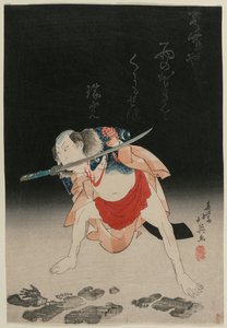 Arashi Rikan II jako Danshichi Kurōbei w Mirror of Naniwa: Letni festiwal autorstwa Shunbaisai Hokuei