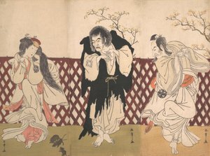 Ichikawa Danjuro IV w roli mnicha Mongaku ze sztuki Hana-zumo Genji-biki, 1775. autorstwa Shunsho
