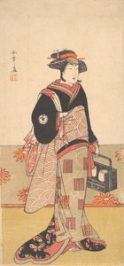 Aktor Iwai Hanshiro IV jako kobieta w czarnym kimonie, ca. 1780. autorstwa Shunsho