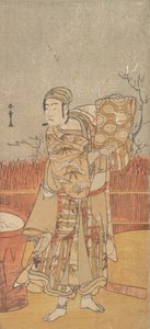 Aktor Sawamura Sojuro III trzymający kawałek brokatu, koniec XVIII wieku. autorstwa Shunsho