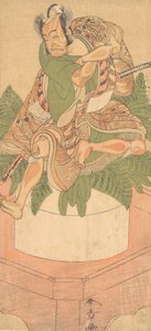 Czwarty Ichikawa Danjuro jako sługa Yakko siedzący na dużym cieście Mochi..., 1772. autorstwa Shunsho