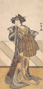 Czwarty Iwai Hanshiro jako kurtyzana ubrana w różowe kimono, ca. 1778. autorstwa Shunsho