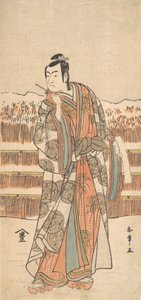 Drugi Ichikawa Monnosuke jako człowiek wysokiej rangi stojący na śniegu, ca. 1786-87. autorstwa Shunsho