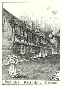 Szpital Bablake, Coventry (grawerowanie) autorstwa Sidney Heath