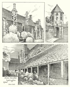 Szpital Jezusa, Lyddington, Rutland (grawerowanie) autorstwa Sidney Heath