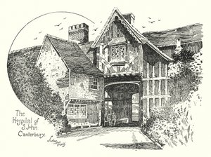 Szpital Św. Jana, Canterbury (grawerowanie) autorstwa Sidney Heath