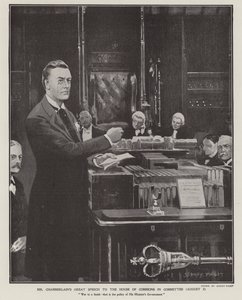 Przemówienie Josepha Chamberlaina o wojnie burskiej w Izbie Gmin w dniu 2 sierpnia 1901 r. (lito) autorstwa Sidney Paget