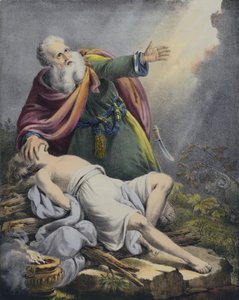 Abraham ofiarowujący swojego syna Izaaka (kolorowa grawerunek) autorstwa Siegfried Detler Bendixen