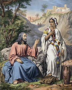 Chrystus i Kobieta z Samarii przy studni Jakuba (kolorowy grawerunek) autorstwa Siegfried Detler Bendixen