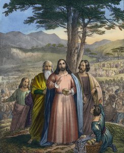 Chrystus karmi tłumy (kolorowe grawerowanie) autorstwa Siegfried Detler Bendixen