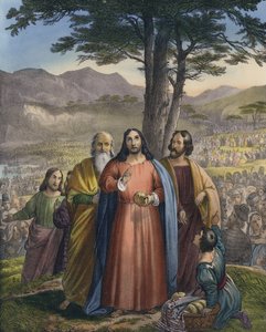 Chrystus karmi tłumy (kolorowe grawerowanie) autorstwa Siegfried Detler Bendixen