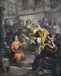 Chrystus z lekarzami w świątyni (kolorowy grawerunek) autorstwa Siegfried Detler Bendixen