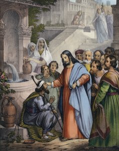 Jezus przywraca wzrok niewidomemu od urodzenia (kolorowy grawerunek) autorstwa Siegfried Detler Bendixen