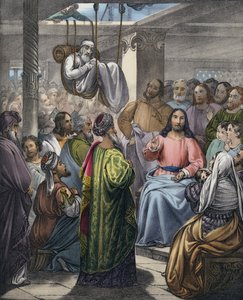 Chory na paraliż przyniesiony do Chrystusa przez przyjaciół (kolorowa grawerunek) autorstwa Siegfried Detler Bendixen