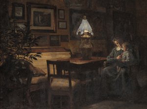 Wieczorne wnętrze. Matka i dziecko autorstwa Sigurd Wandel