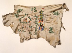 Budowa loży Sun Dance Kiowa (pigment na jeleniej skórze) autorstwa Silver Horn