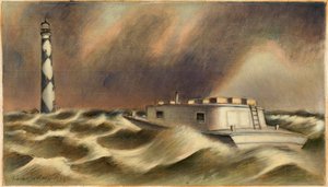 Poczta do Cape Lookout (studium muralu, urząd pocztowy w Beaufort, Karolina Północna) autorstwa Simka Simkhovitch