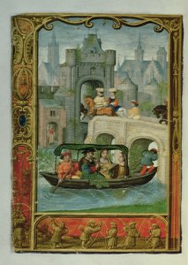 Dodaj 24098 f.22v maj: Impreza na łodzi i łucznictwo, z Księgi godzin lub Księgi golfa, c.1520-30 (welum)