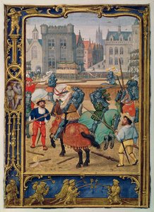 Dodaj 24098 f.23v czerwiec: Potyczki i gra z końmi hobbystów, z Book of Hours lub Golf Book, c.1520-30 (welum)