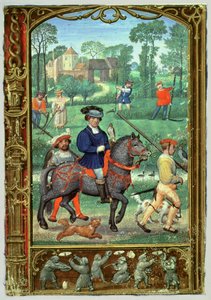 Dodaj 24098 f.24v Lipiec: Sokolnictwo, sianokosy i pogoń za motylami, z Book of Hours lub Golf Book, c.1520-30 (welum)
