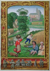 Dodaj 24098 f.25v sierpień: Zbiór w pobliżu rzeki, z Book of Hours lub Golf Book, c.1520-30 (welum)