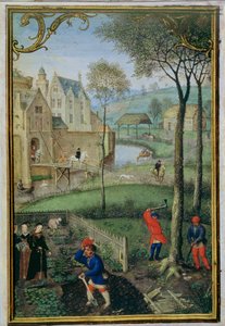 Dodaj 18855 f.108 marzec: ścinanie drzew, z Księgi Godzin, ok. 1540 (welum) autorstwa Simon Bening