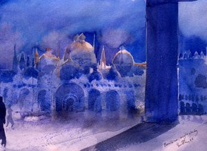 Bazylika, studium nocne, 2006 (akwarela na papierze) autorstwa Simon Fletcher